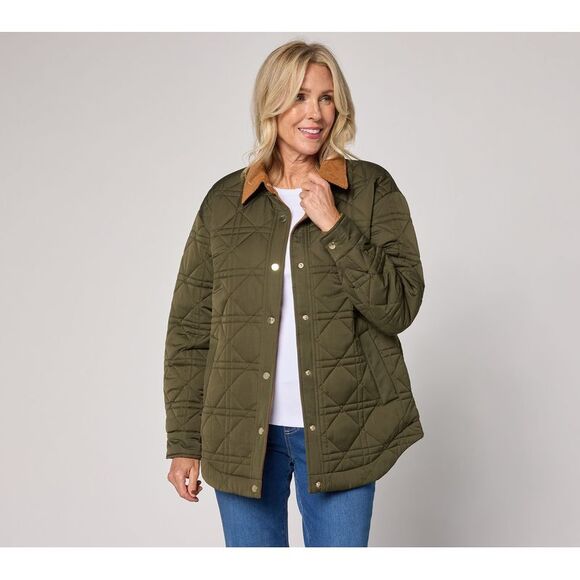 Belle by Kim Gravel Jackets & Blazers - Belle by Kim Gravel Women's Plus Sz Jacket 5X Corduroy Collar Snap Green A708412